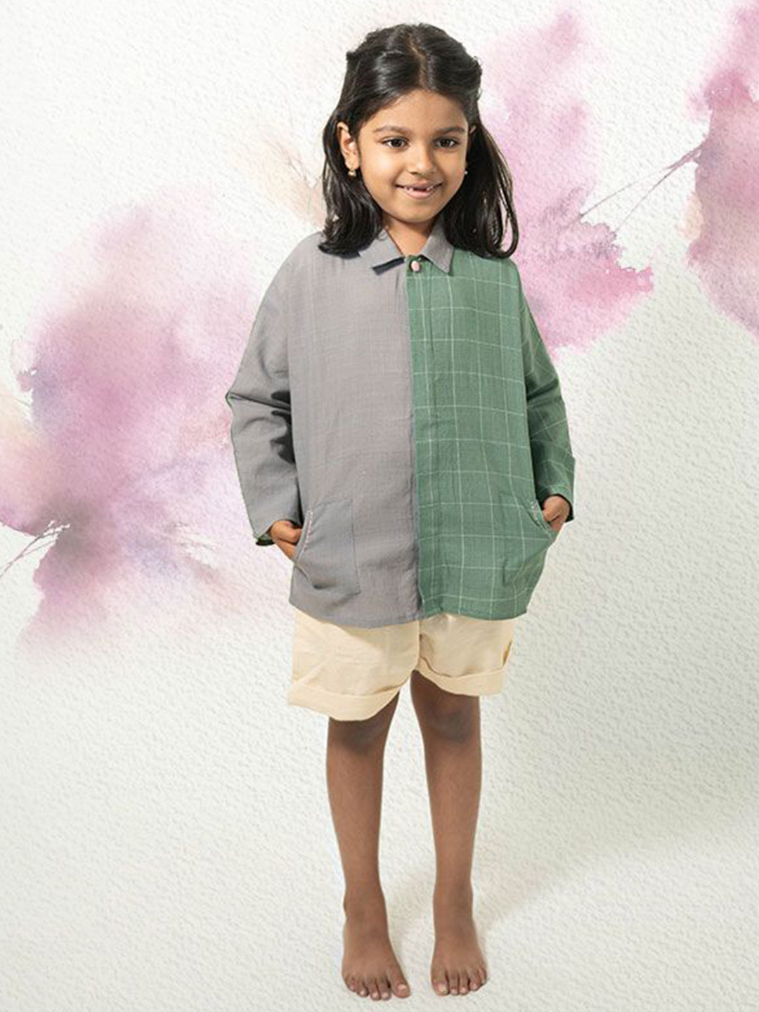 LOVE THE WORLD TODAY Unisex Kids Comfort Colourblocked Oversized Pure Cotton Casual Shirt