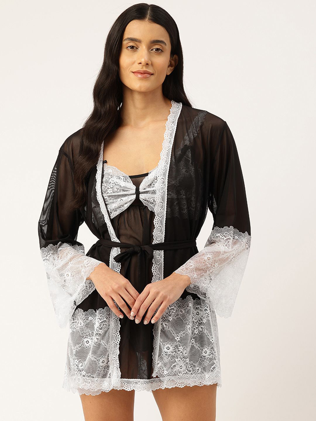 Ms.Lingies Self Design Shoulder Straps Robe Baby Doll