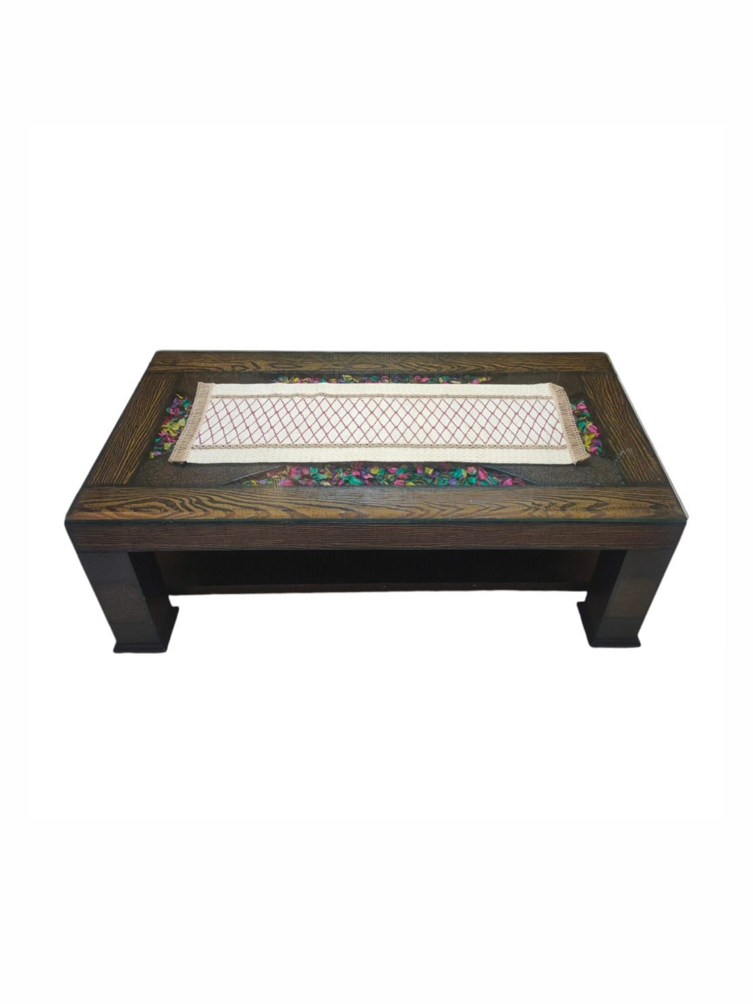 TANLOOMS Cream Colored & Brown Geometric Self Design Jute Center Table Runner