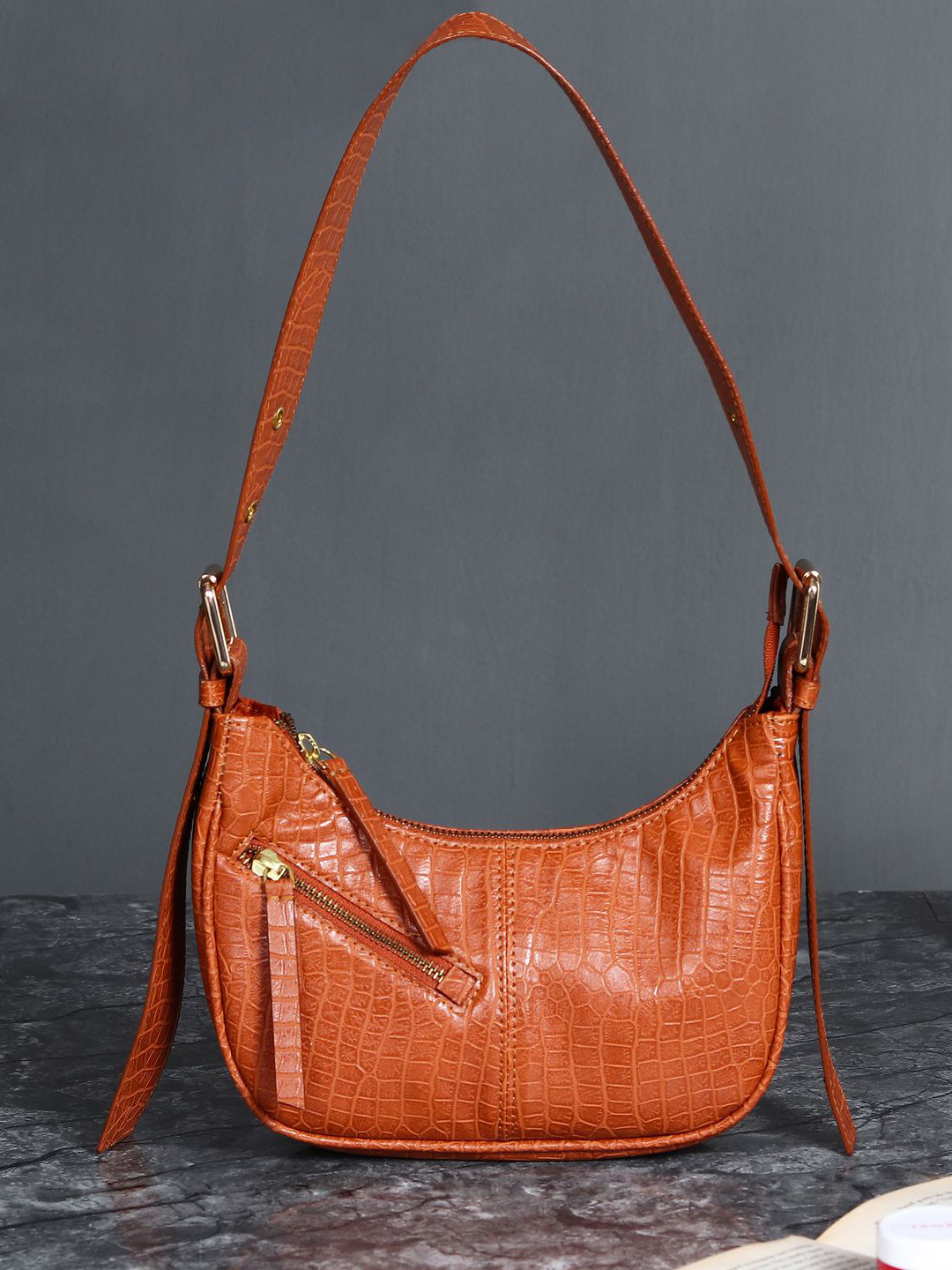 White Lily PU Half Moon Handheld Bag