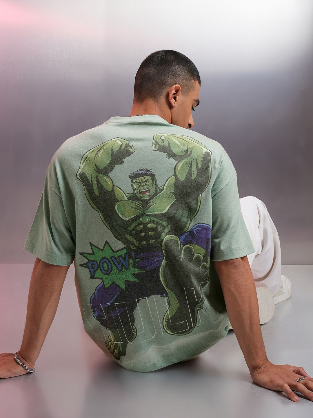 HIGHLANDER Marvel Men Hulk Round Neck Drop Shoulder Oversized Tshirt