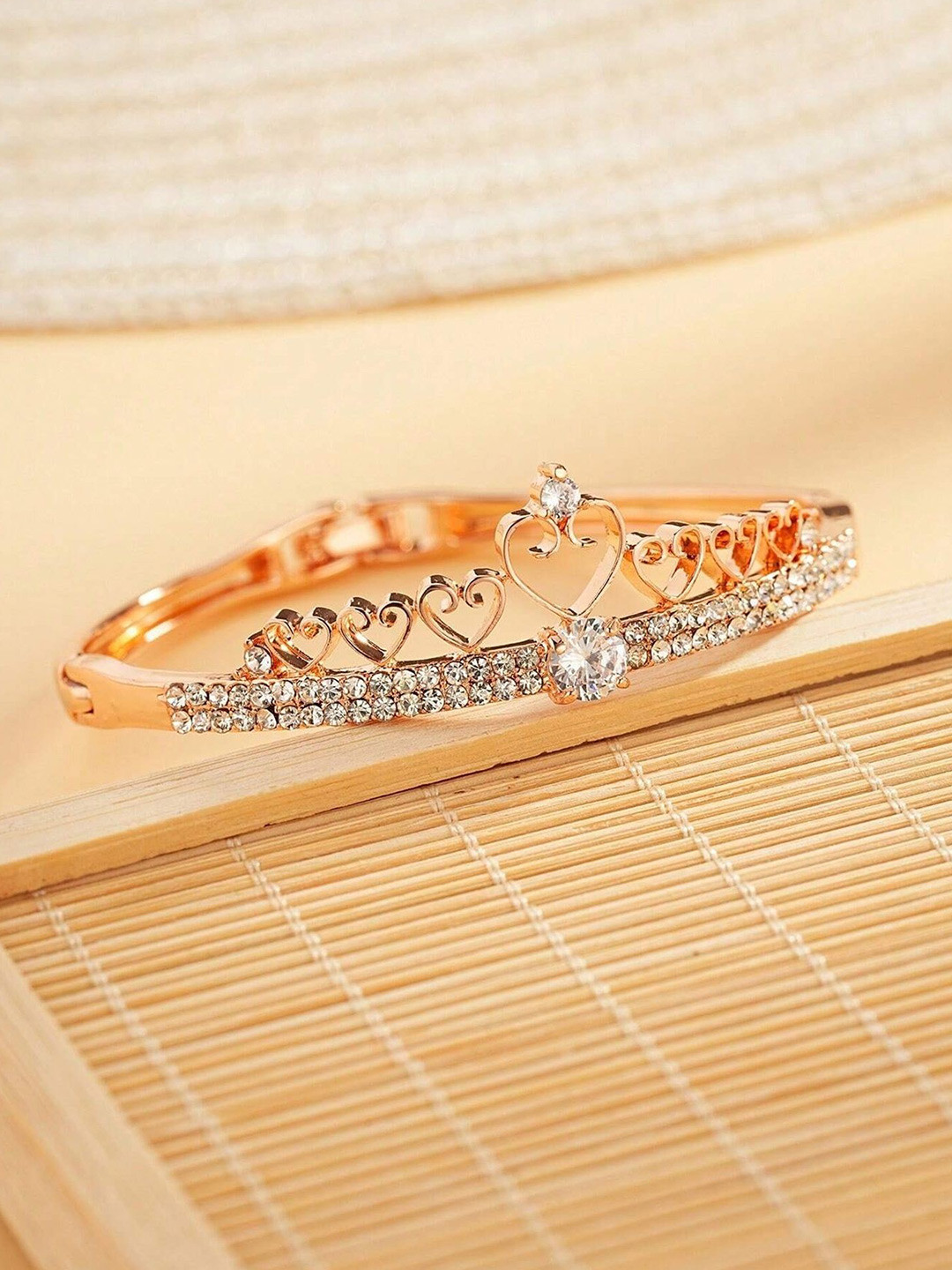 WATCHSTAR Rose Gold-Plated Cubic Zirconia Antique Bangle-Style Bracelet
