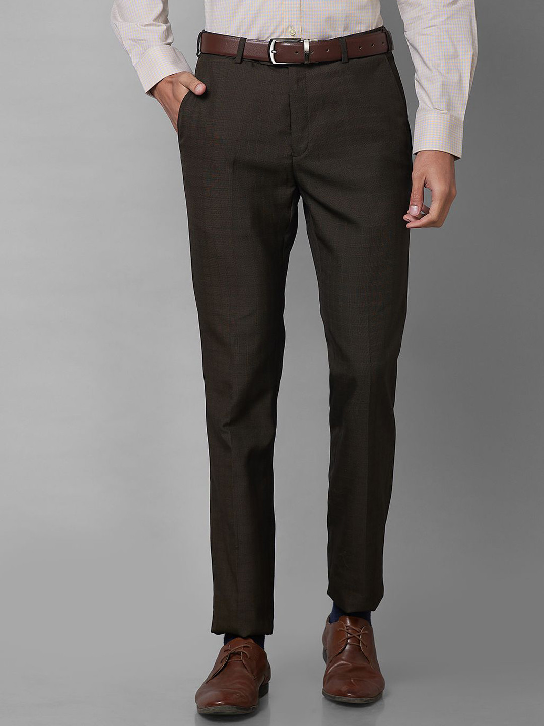 Raymond Men Checked Slim Fit Men Mid Rise Formal Trousers