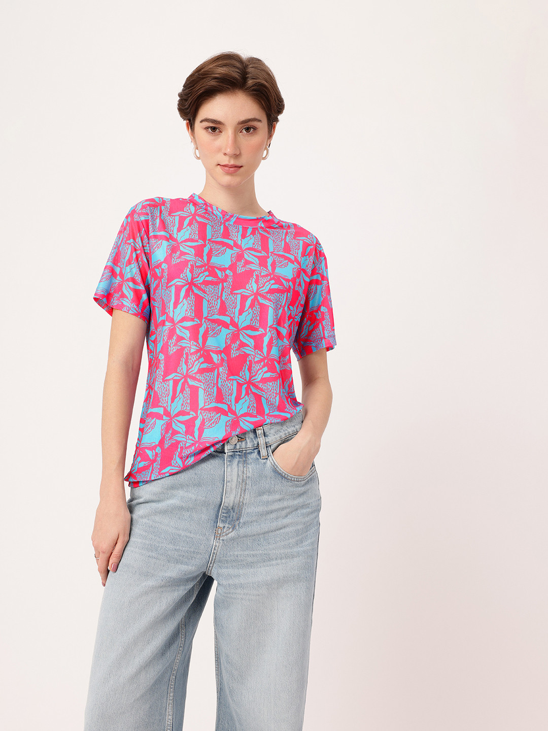DressBerry Printed Semi Sheer Soft Net Longline Top