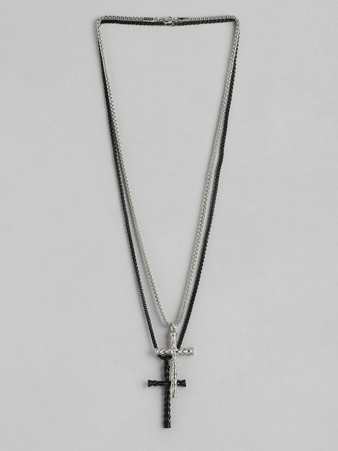 PARIS HAMILTON Set Of 2 Unisex Silver-Plated Cross Pendants with Chains