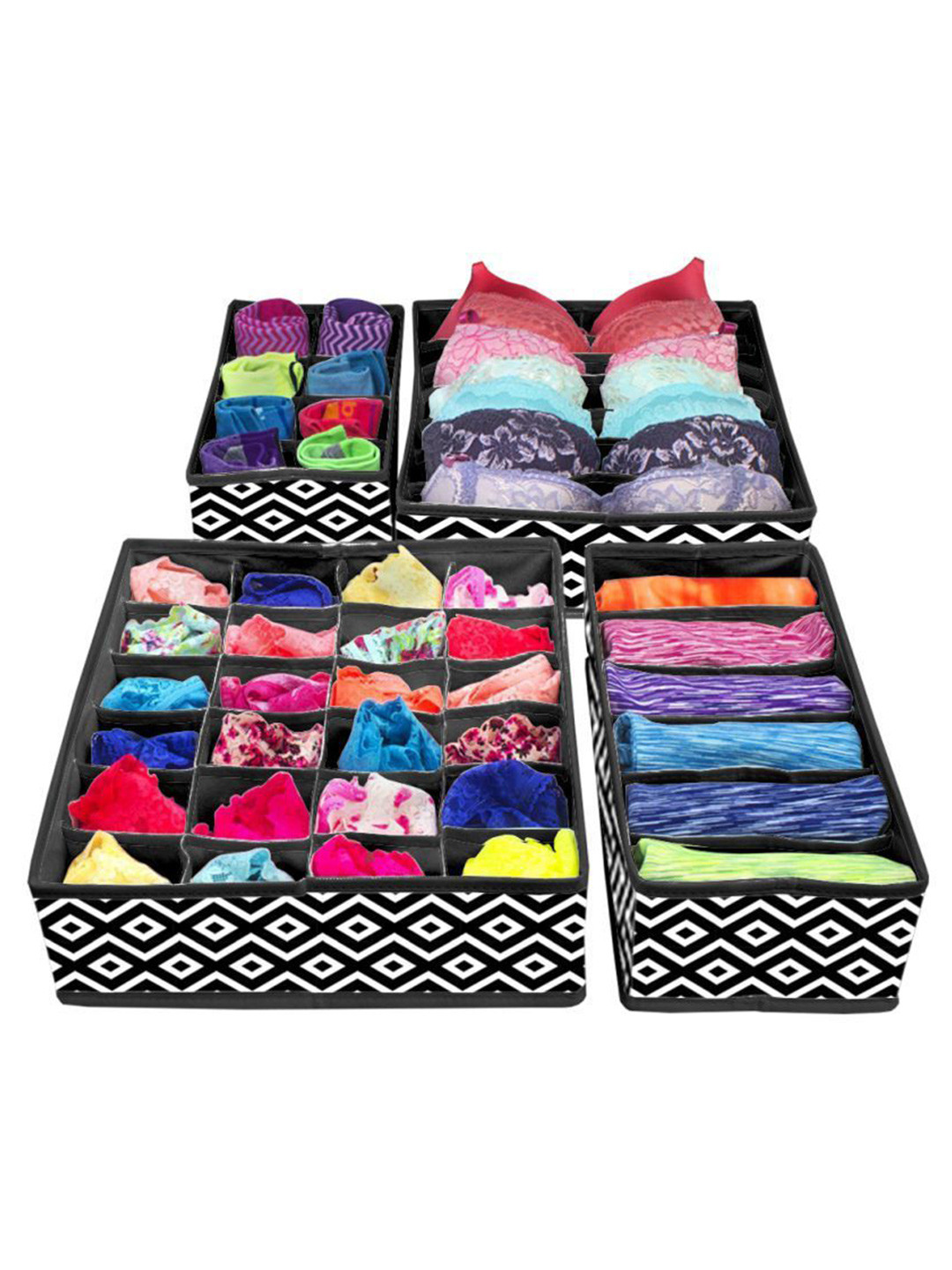 prettykrafts Black & White 4 Piecs Reusable Multi-Utility Organisers