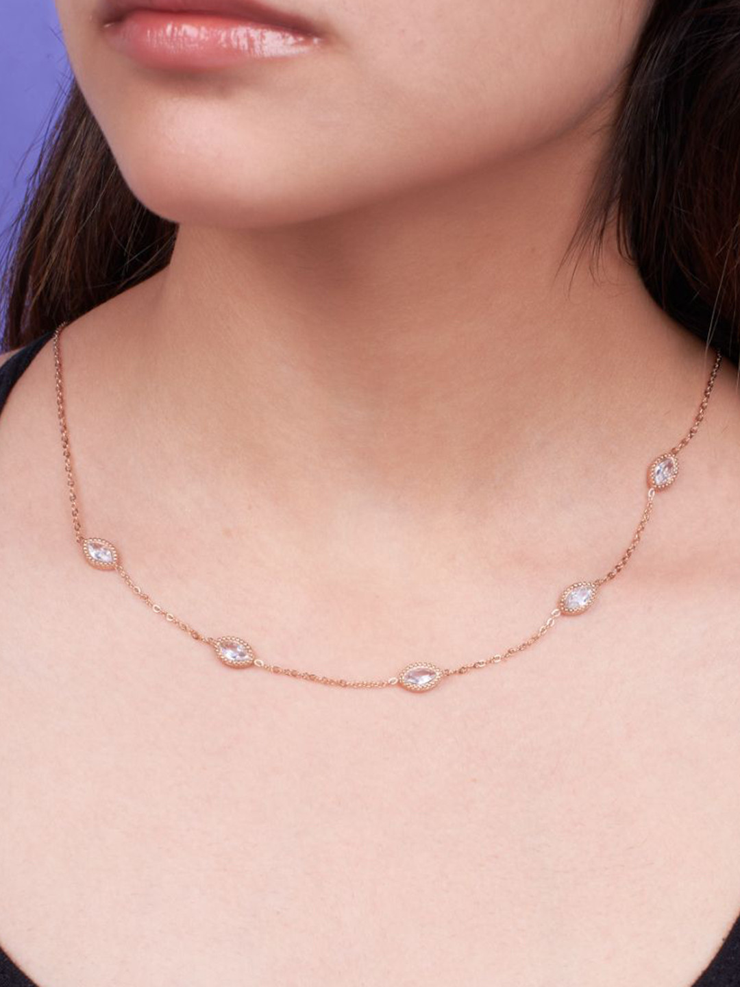 SALTY Dazzling Dreams Stones Studded Minimal Stainless Steel Necklace