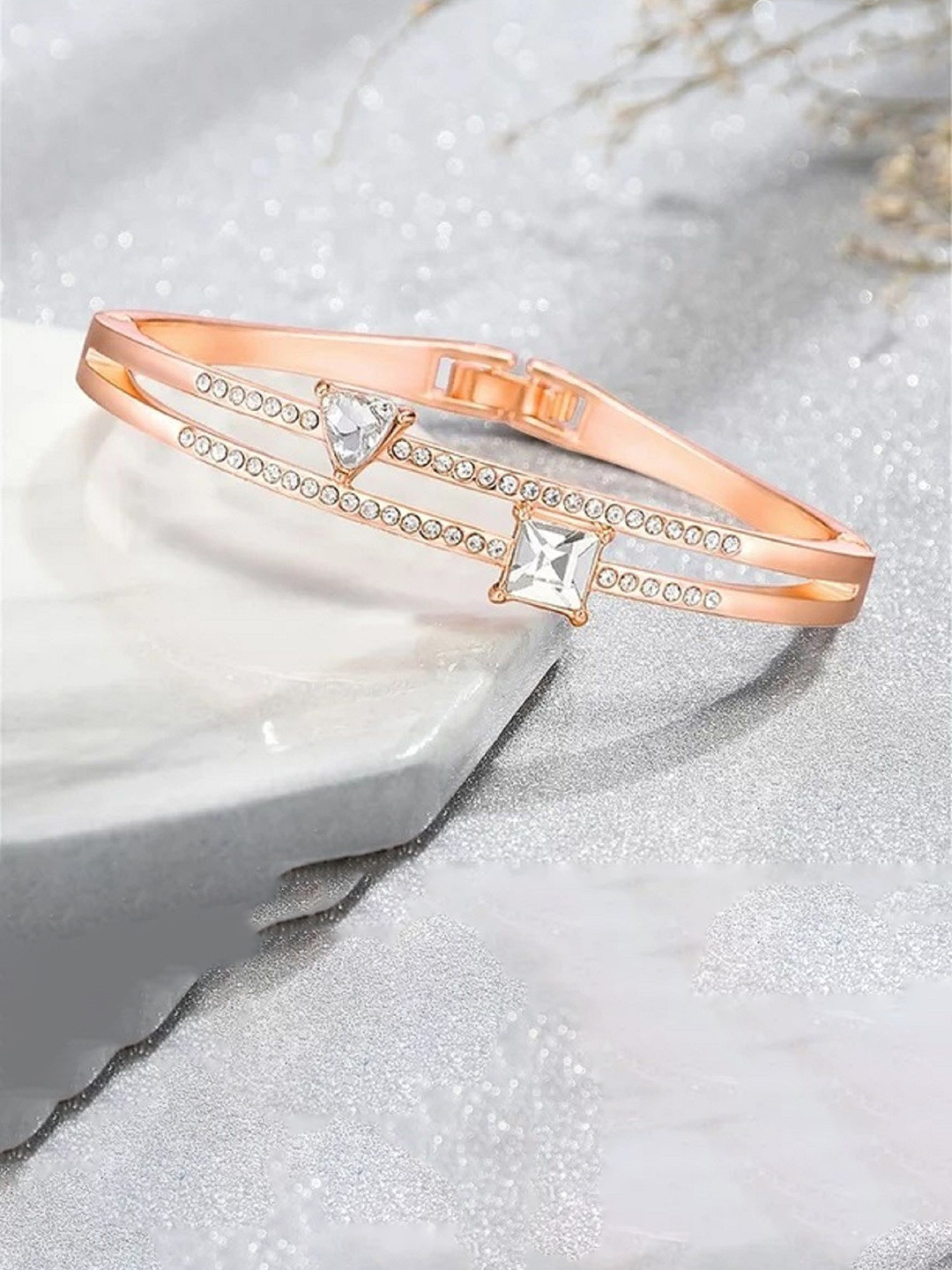 WATCHSTAR 18KT Rose Gold-Plated Crystals Stone Studded Bangle-Style Bracelet