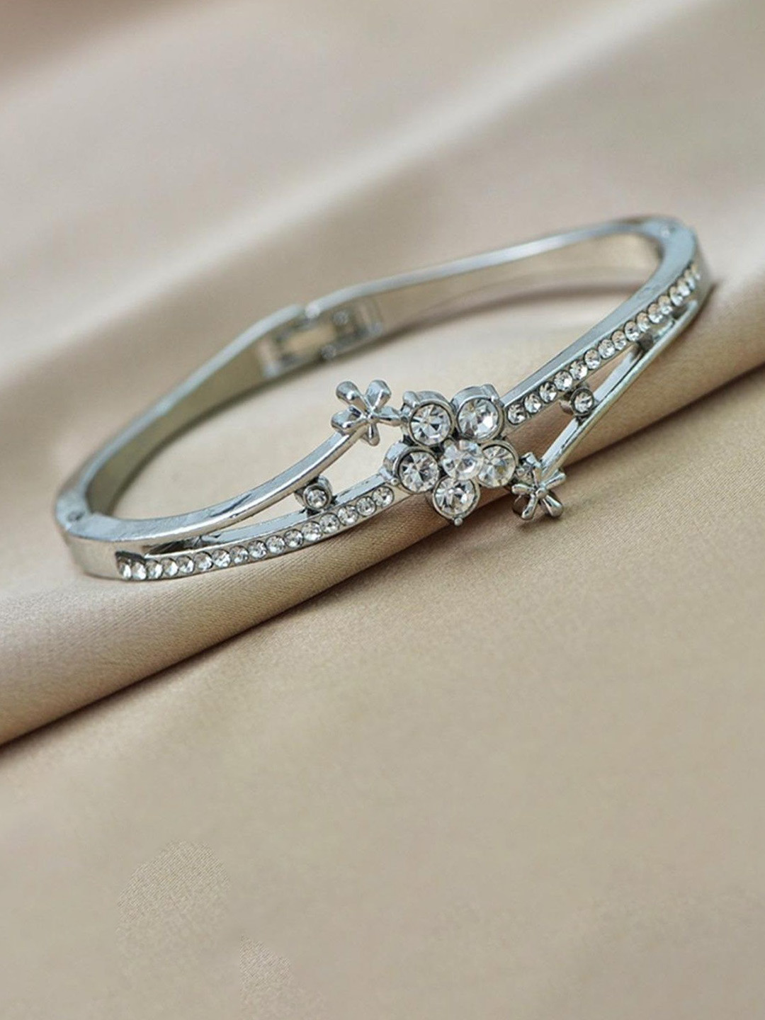 WATCHSTAR 18KT Silver-Plated Crystal Stone Studded Bangle-Style Bracelet