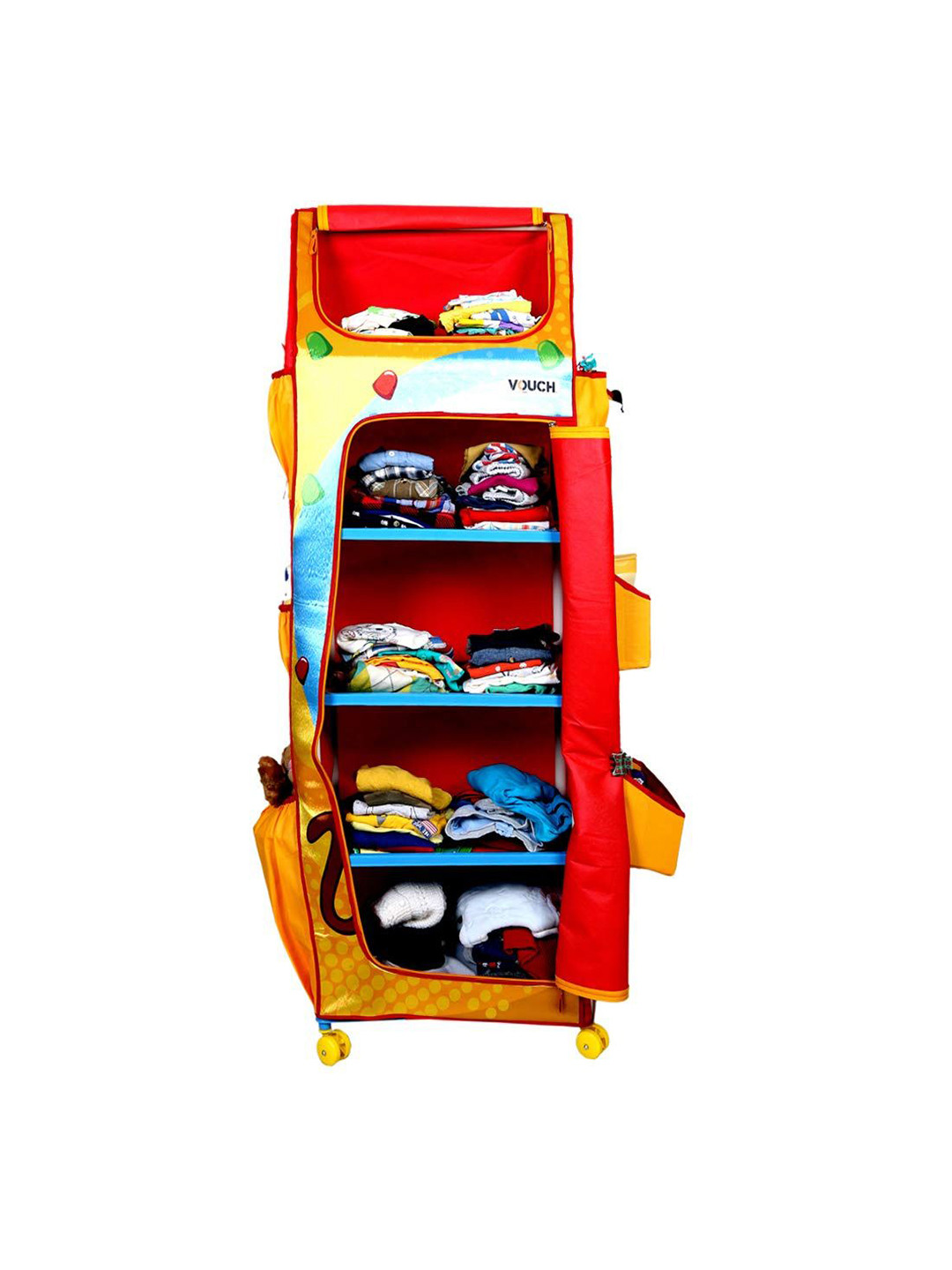 prettykrafts Yellow & Red Cartoon Characters Printed 4 Tier Foldable Wardrobe