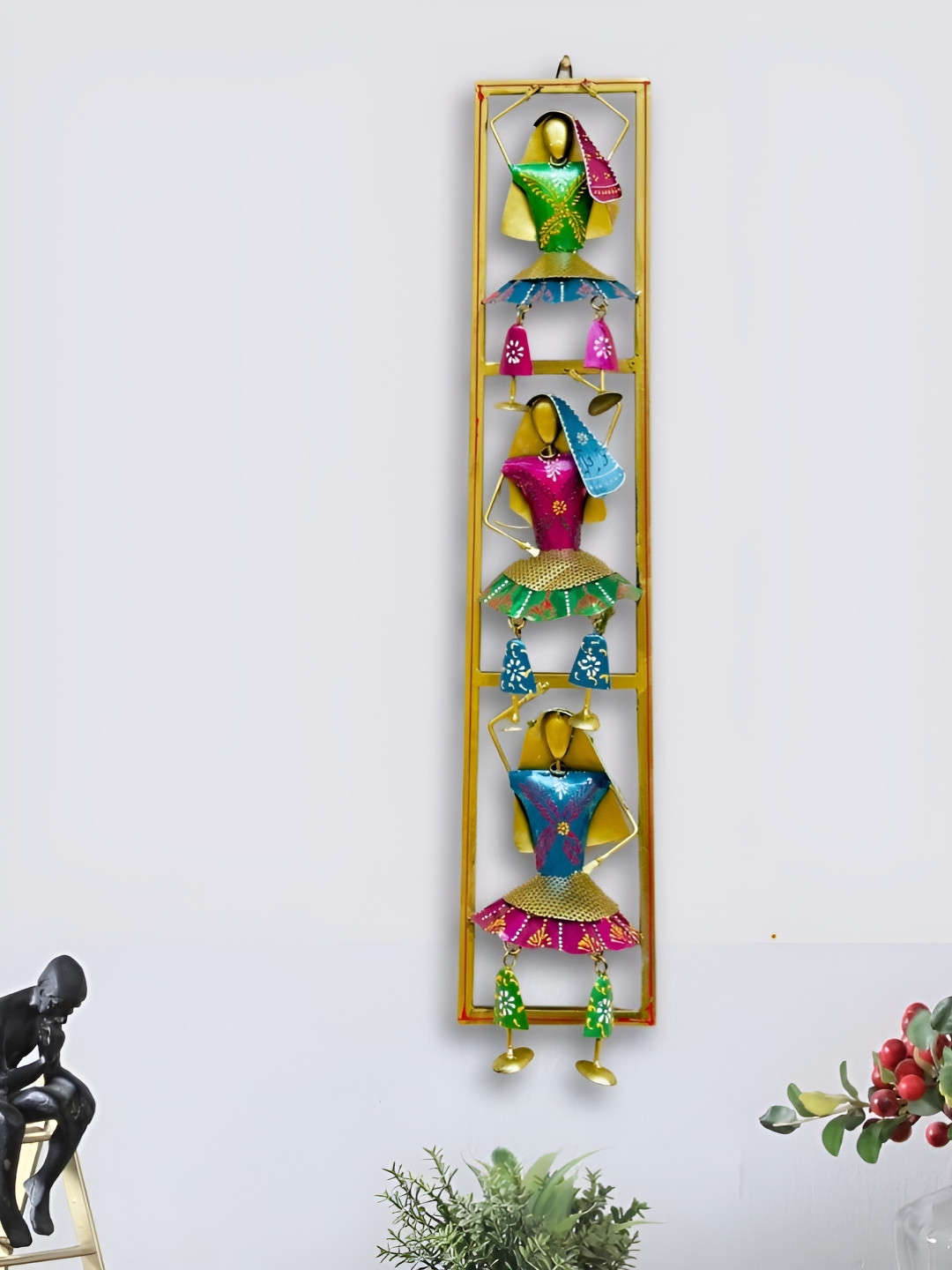 ANSHIKA INTERNATIONAL Rajasthani 3 Musicians Metal Glossy Wall Hangings-30.5In
