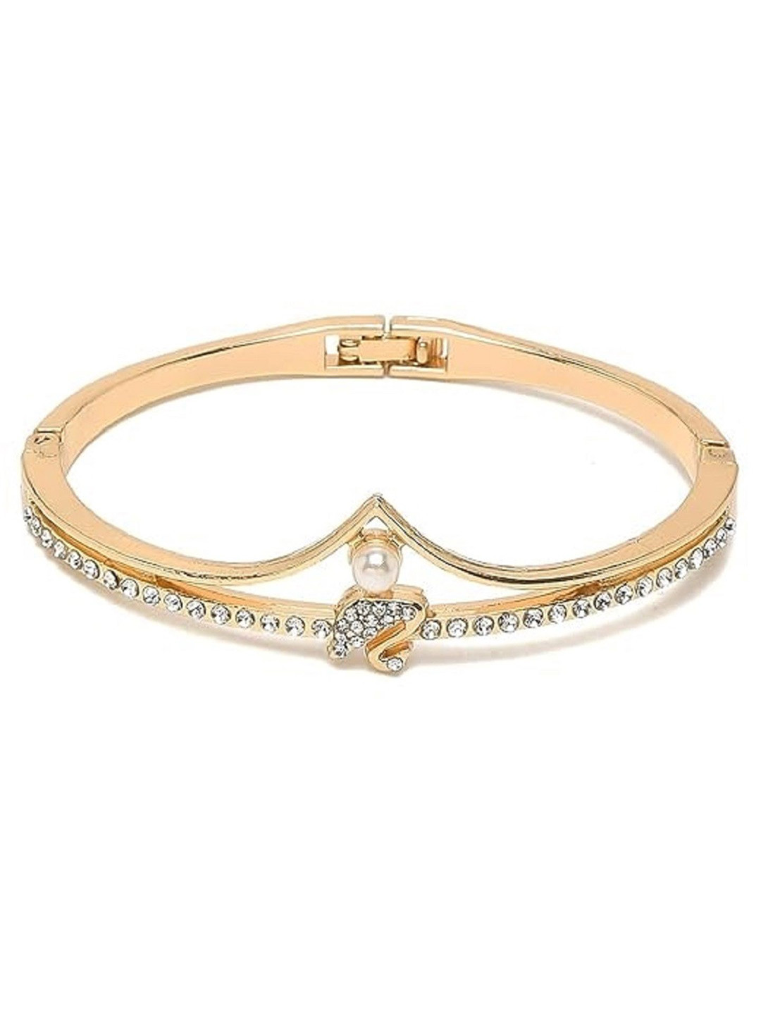 WATCHSTAR Gold-Plated Cubic Zirconia Stone Studded Bangle-Style Bracelet