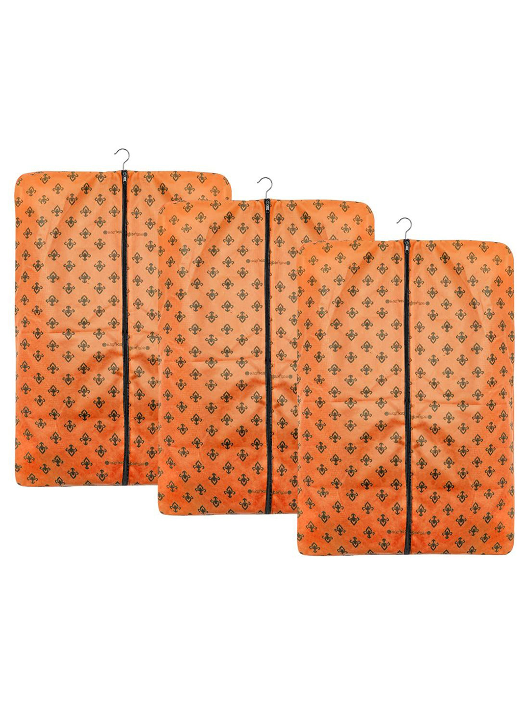 prettykrafts Orange & Black 3 Pieces Printed Reusable Coat Cover Organisers
