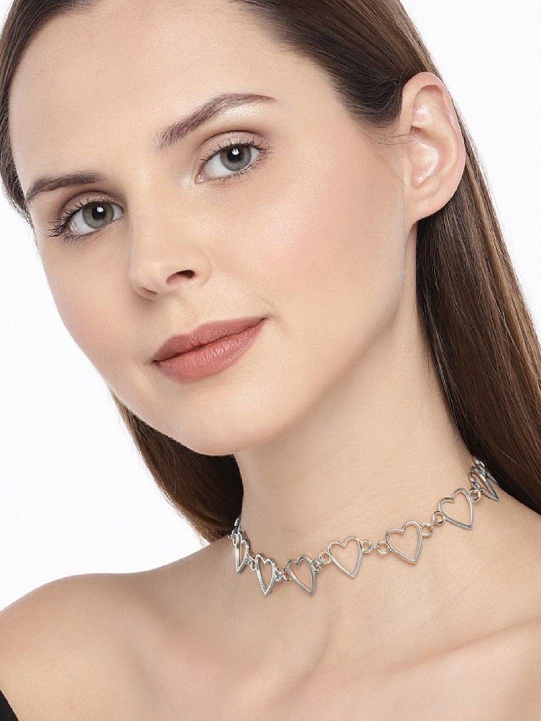 fabula Silver-Plated Heart Filigree Choker Necklace