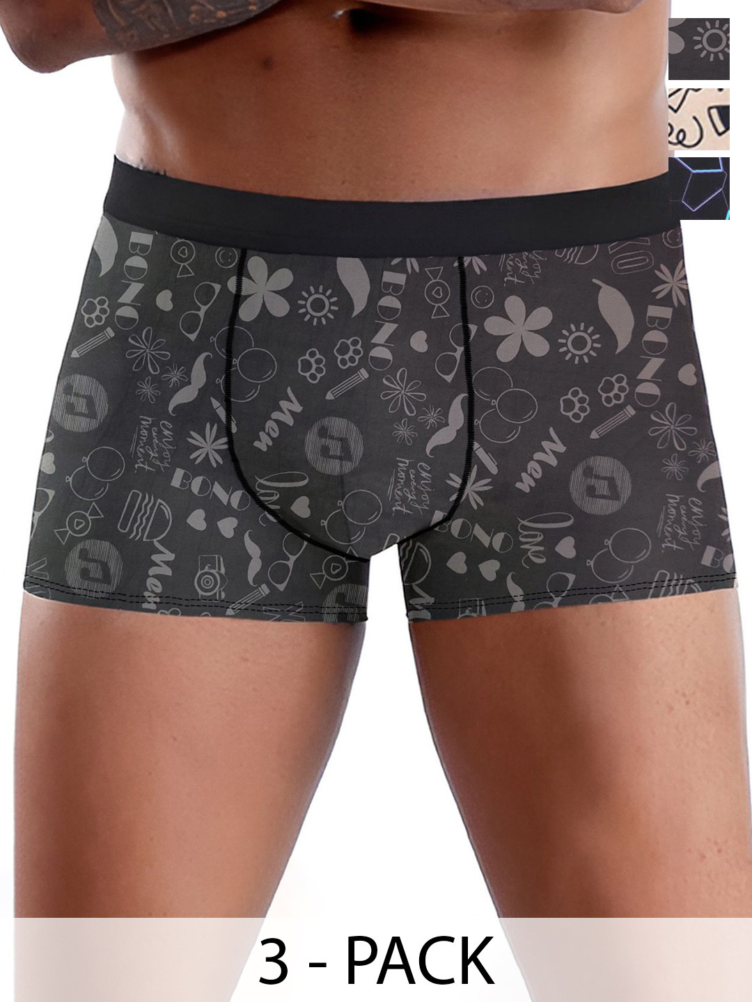 DISPENSER Men  Printed Breathability Trunks Pack Of 3 V1-C10-C7-C8-L-Multi 4