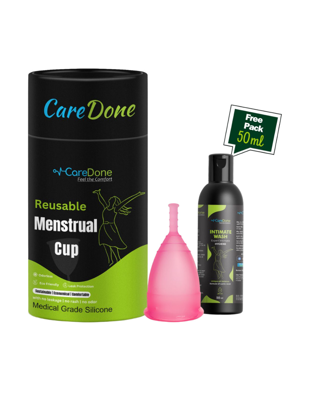 CareDone Leakproof Reusable Menstrual Cup - M With Free Intimate Wash- 50 ml