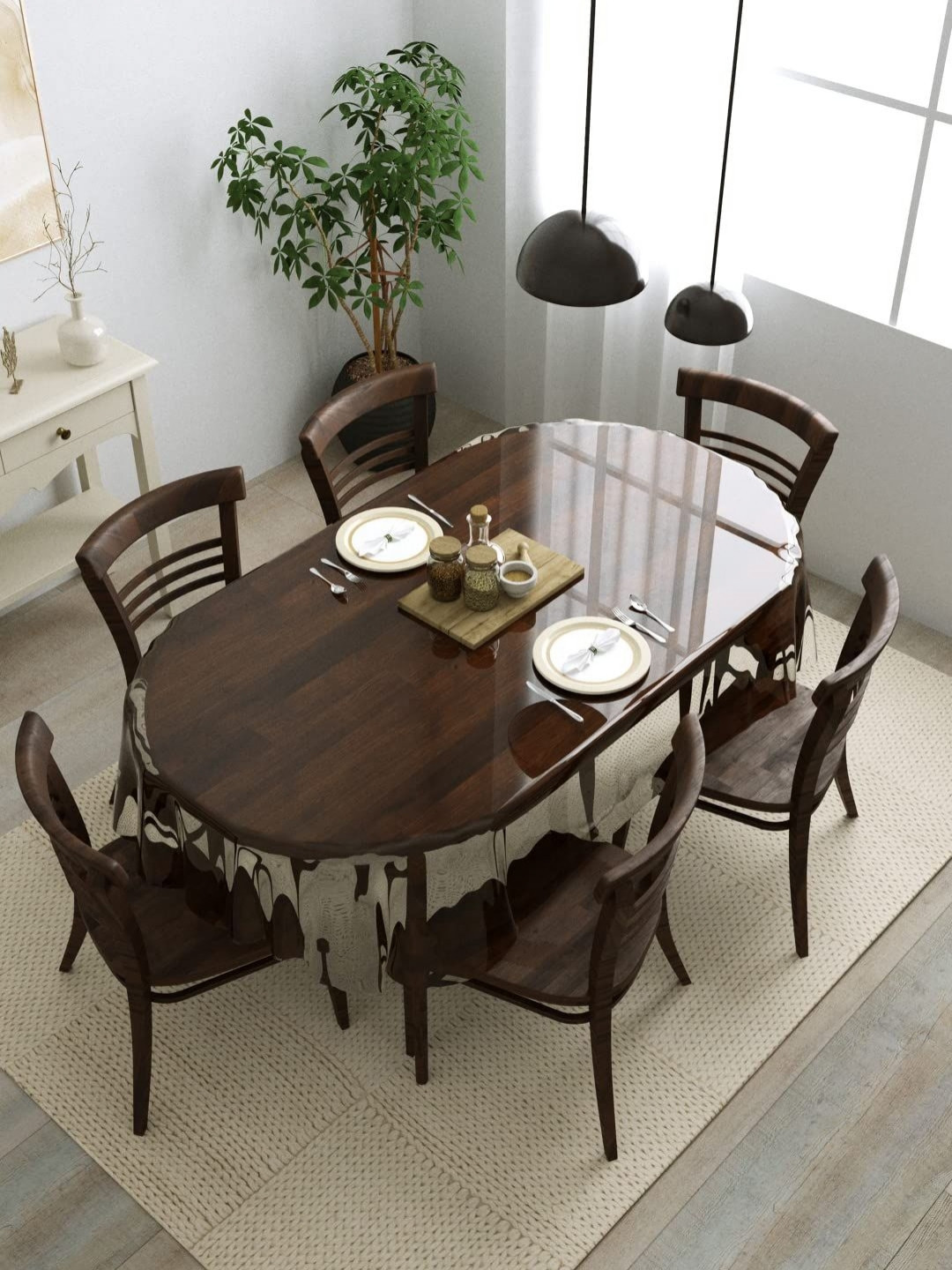 LooMantha Transparent 6-Seater Oval Shaped Table Cover