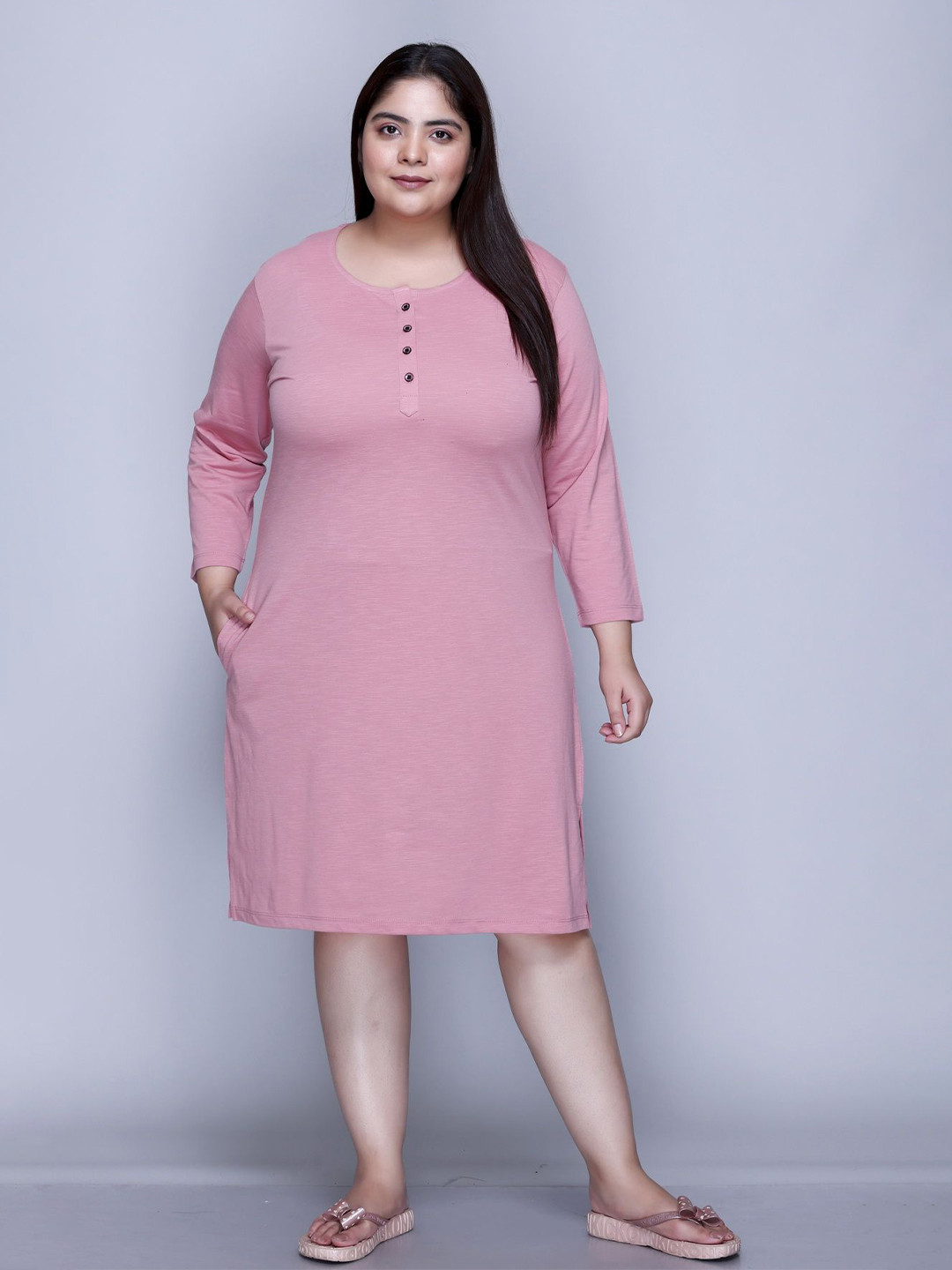 IN Love Women Cotton Full Sleeve Chemise Nightdress