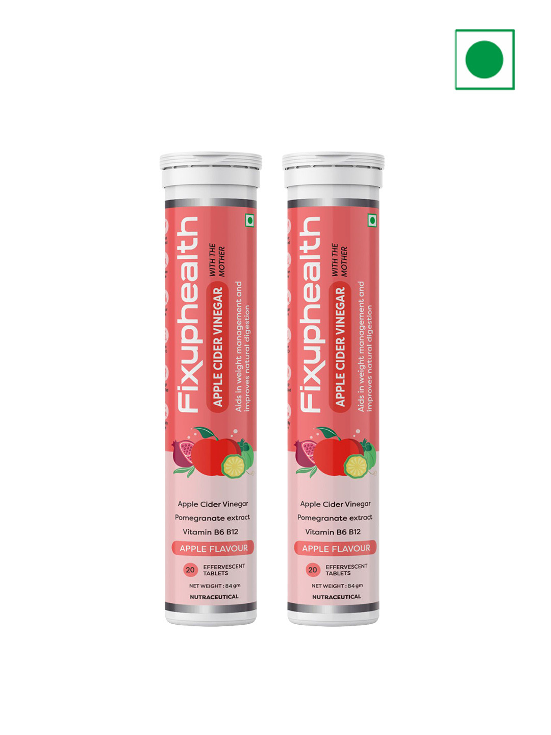 Fixuphealth Set Of 2 700 mg Apple Cider Vinegar Effervescent- 20 Tablets Each