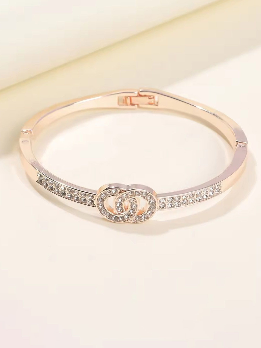 WATCHSTAR Rose Gold-Plated Stone Studded Bangle-Style Bracelet