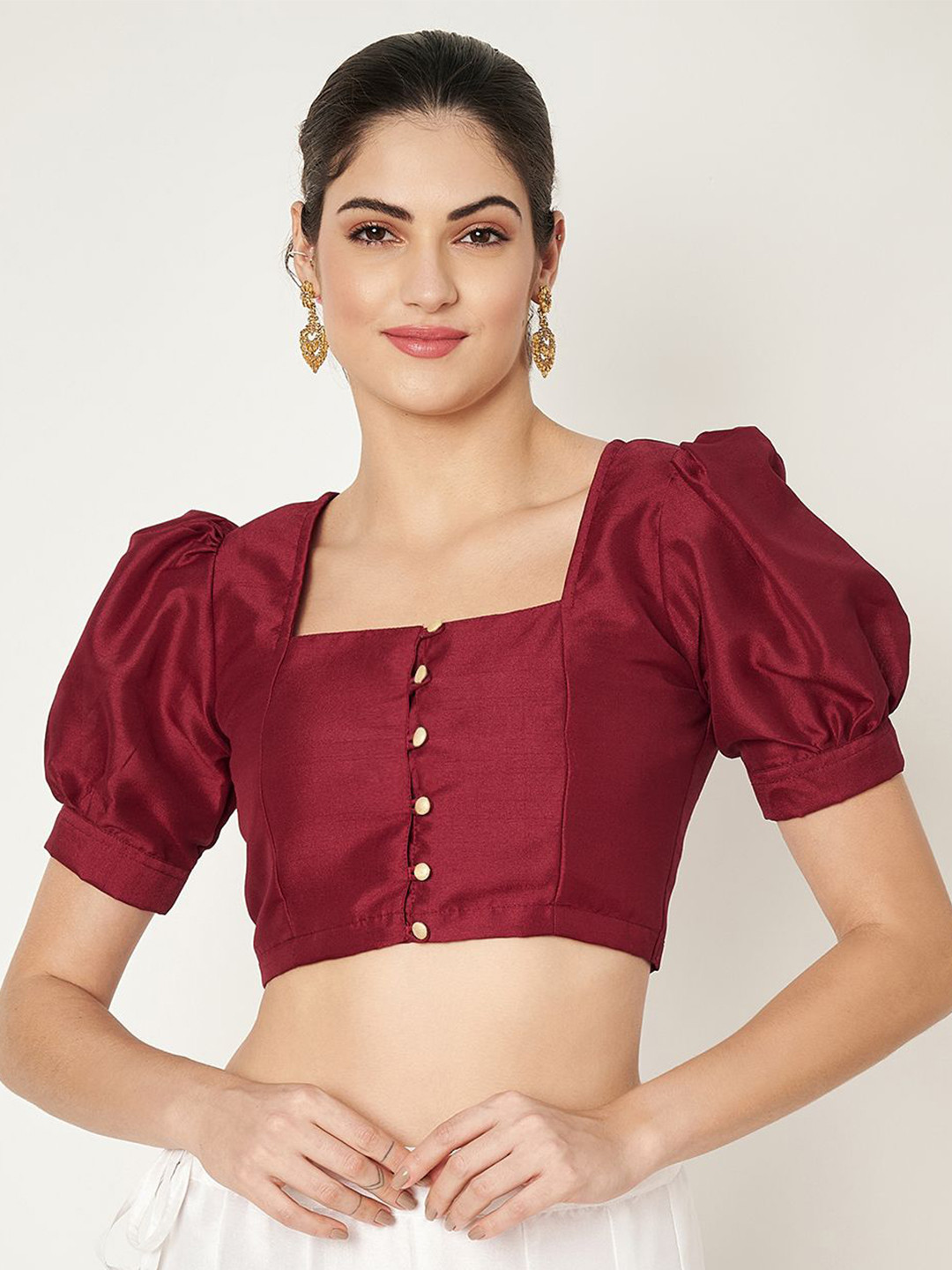 studio rasa Women Solid Square Neck Silk Blend Top