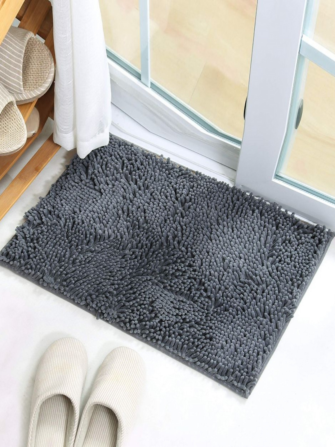 INDIAN HOME FAB Grey 2 Pieces Cotton 2200 GSM Bath Rugs