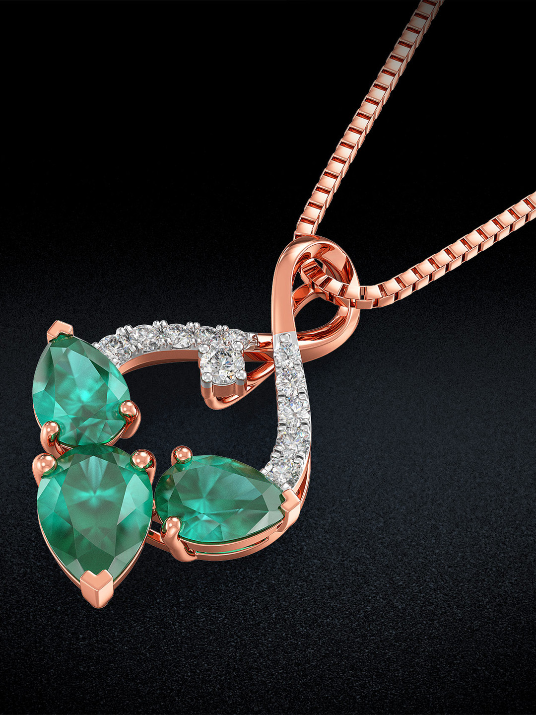 Joyalukkas 18 KT Rose Gold Emerald Diamond Pendant