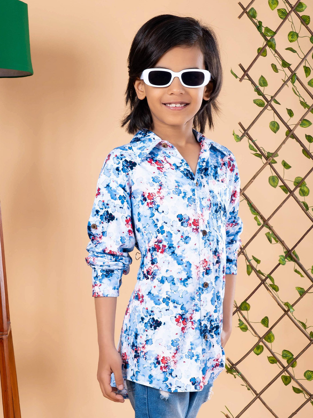 BEBE UNICORN Boys Comfort Spread Collar Floral Printed Casual Shirt