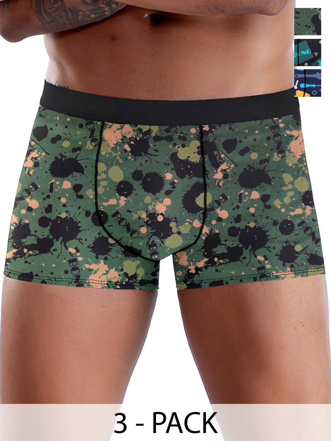 DISPENSER Men Pack Of 3 Printed Breathability Trunk V3-C12-C1-C2-L