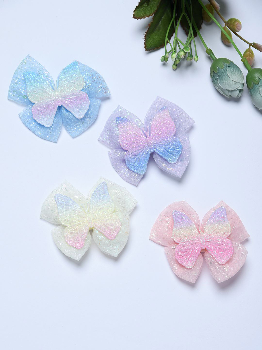 FUNKRAFTS Girls Set of 4 Embellished Rainbow Butterfly  Alligator Hair Clips