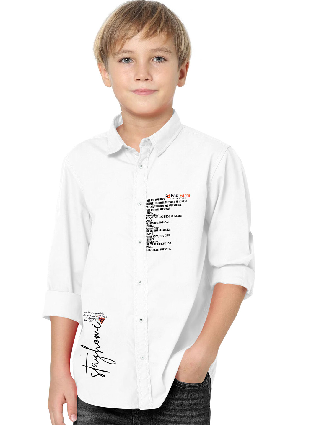 FABFARM Boys Comfort Spread Collar Typography Printed Cotton Casual Shirt