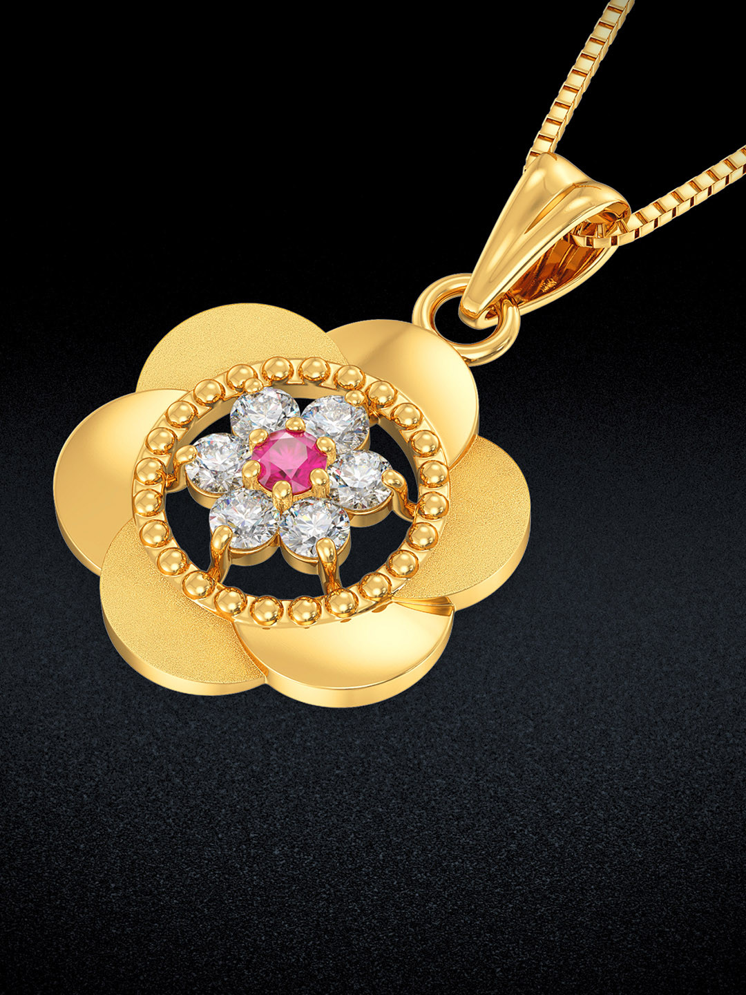 Joyalukkas Women 22KT Floral Gold Gemstone Pendant - 4.42