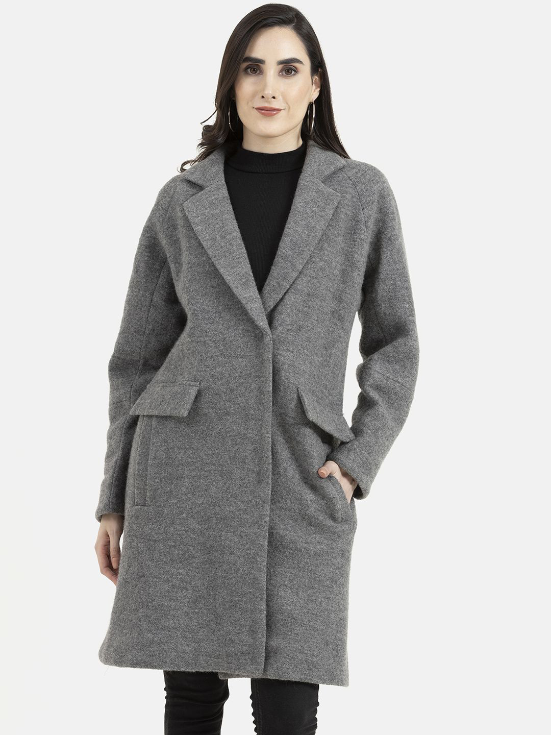 Owncraft Women Double Breasted Woollen Knee Length Trench Coat