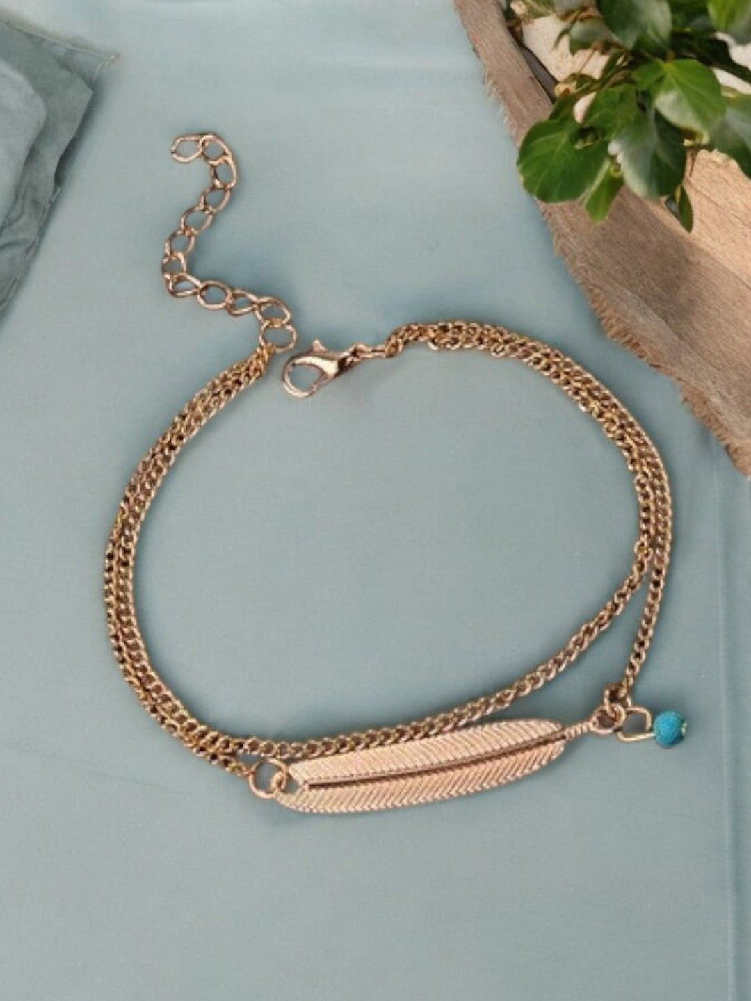 fabula Gold-Plated Bohemian Leaf Single Anklet
