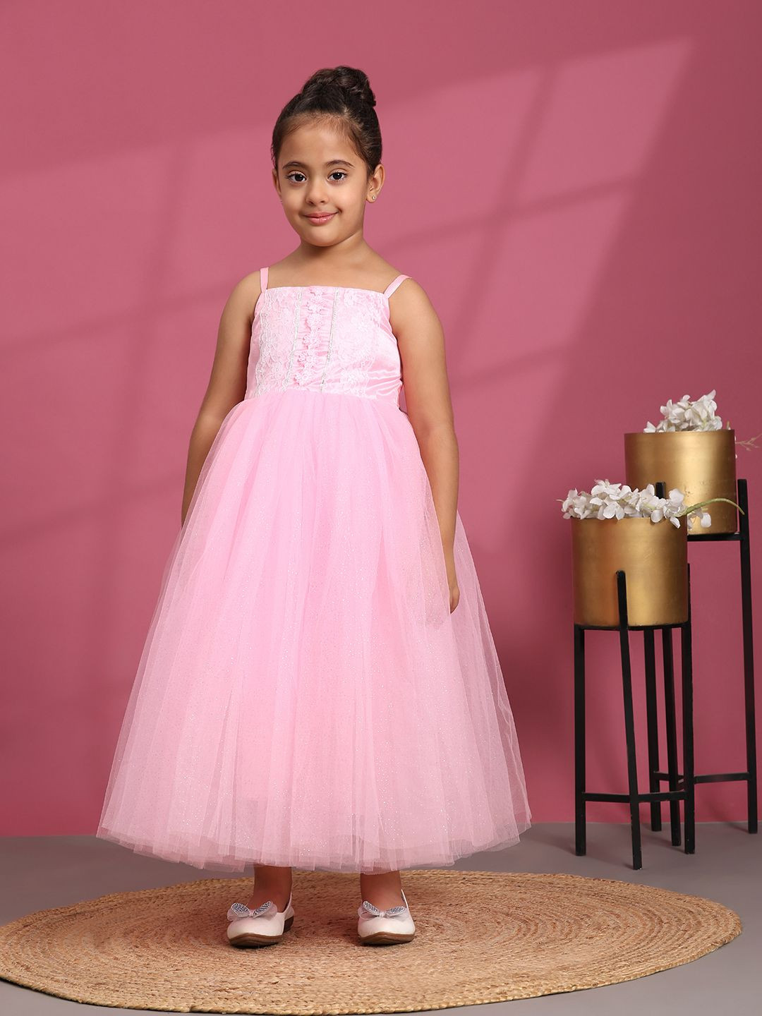 Toy Balloon kids Girls Embellished Net Fit & Flare Party Wear Maxi Dress