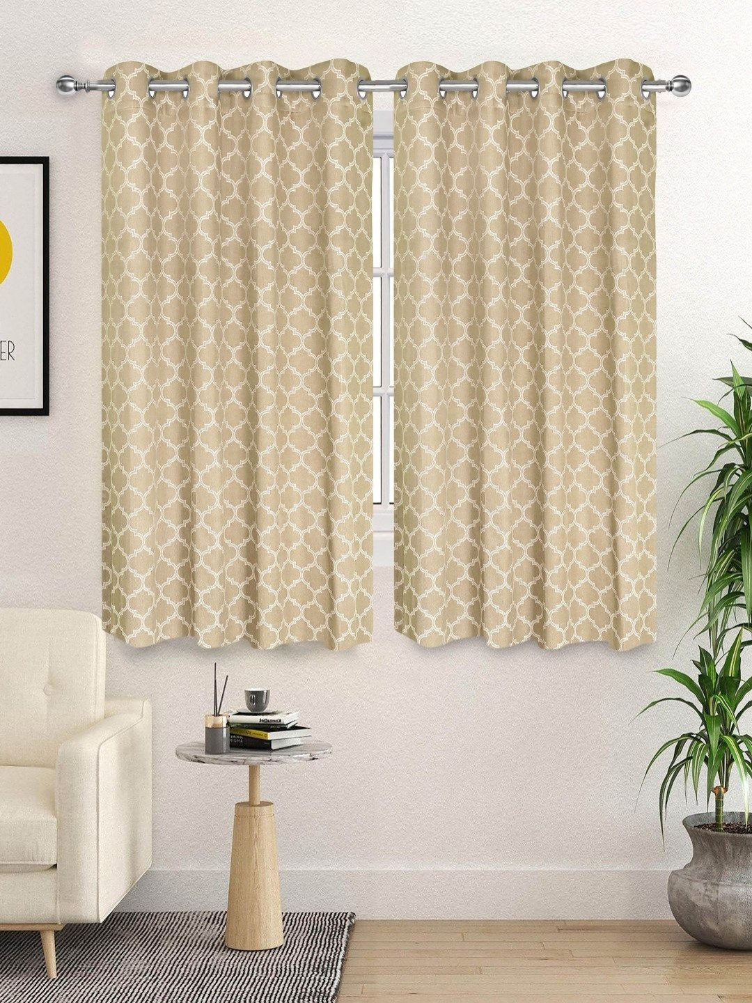 Saral Home NOOR Beige 2 Pieces Geometric Printed Cotton Room Darkening Window Curtains