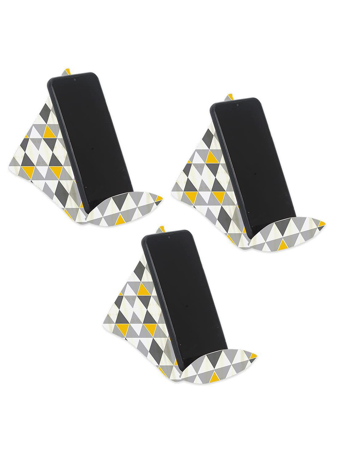 prettykrafts Yellow & White 3 Pieces Printed Phone Stands