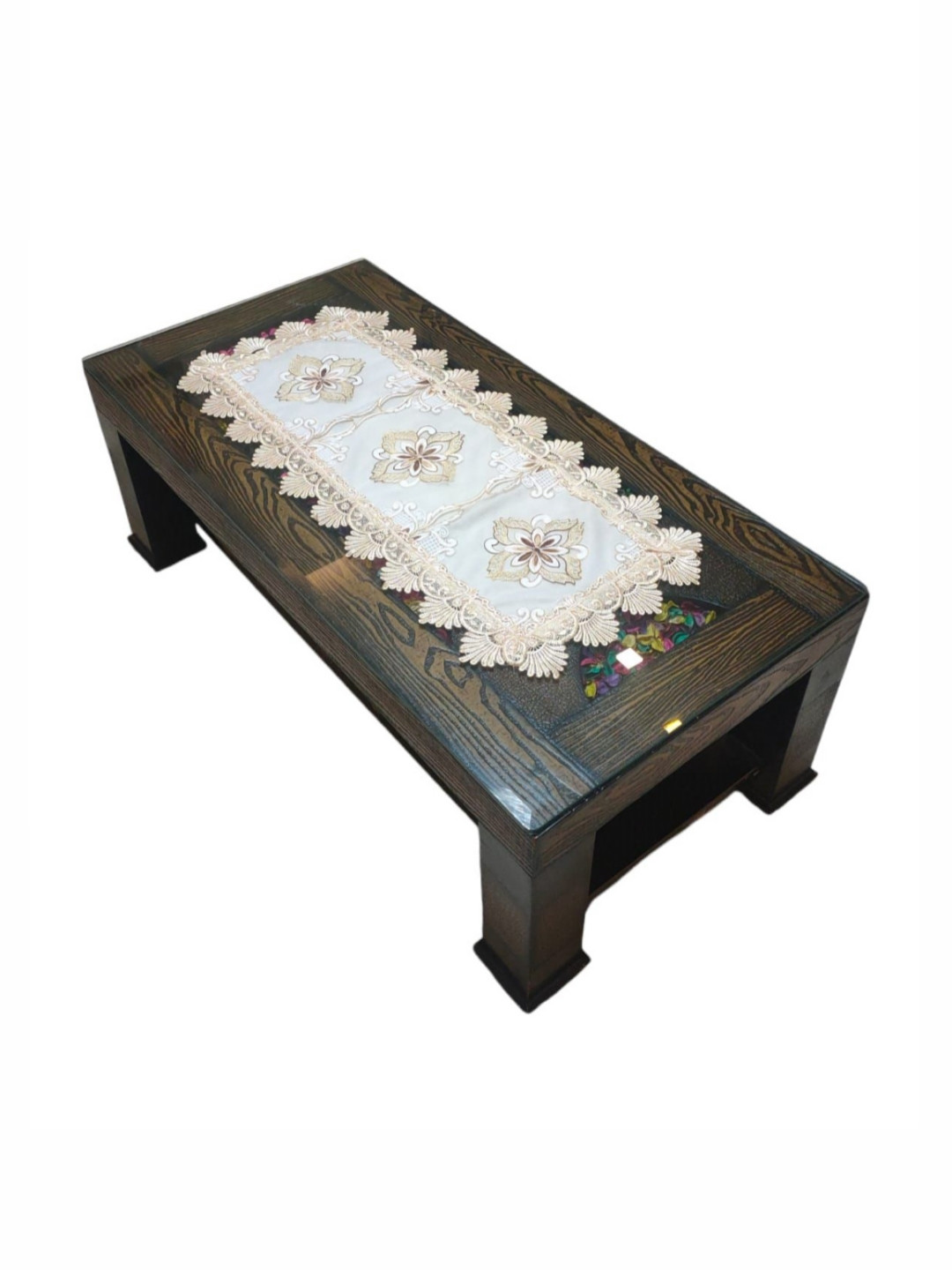 MONKDECOR White & Cream-Color Lace Embroidered Center Table Runner