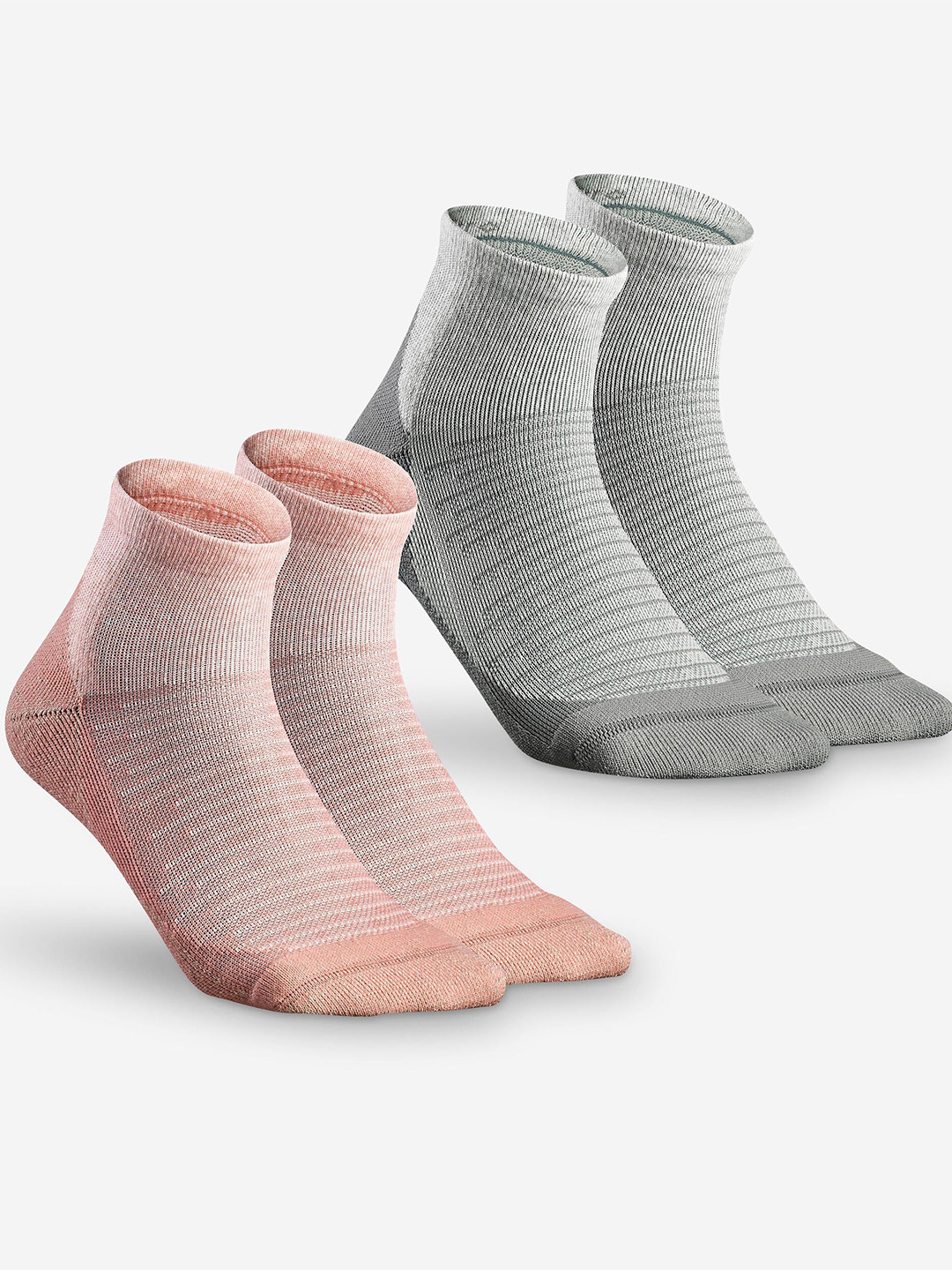 Decathlon  Unisex Grey Pink Mid Ankle Cotton Hiking Socks - Pack Of 2