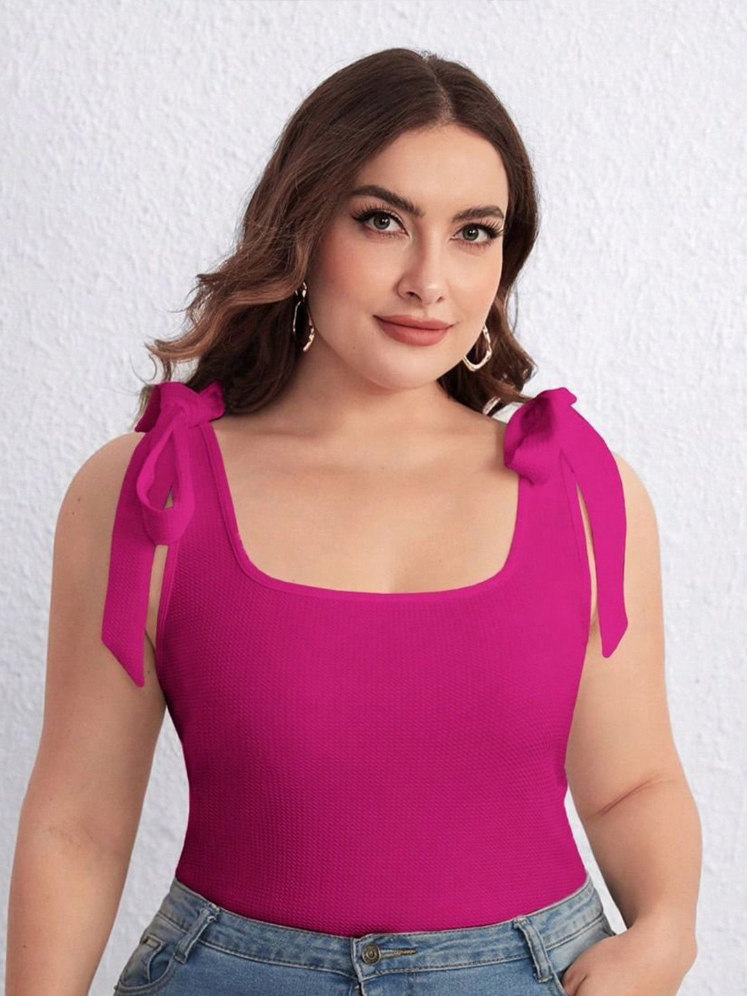 CURVE BY KOTTY Women Plus Size Solid Square Neck Top