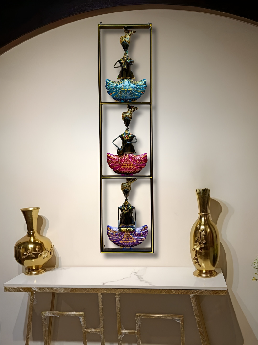 ANSHIKA INTERNATIONAL Rajasthani 3 Musicians Metal Glossy Hall Wall Hangings-39.8In