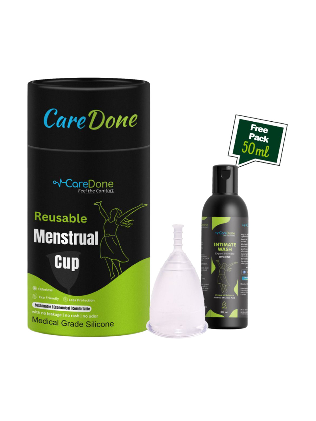 CareDone Leakproof Reusable Menstrual Cup - L With Free Intimate Wash- 50 ml