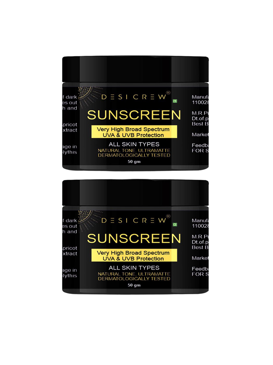 Desi Crew Set Of 2 Very High Broad Spectrum UVA & UVB Protection Sunscreen- 50 g Each