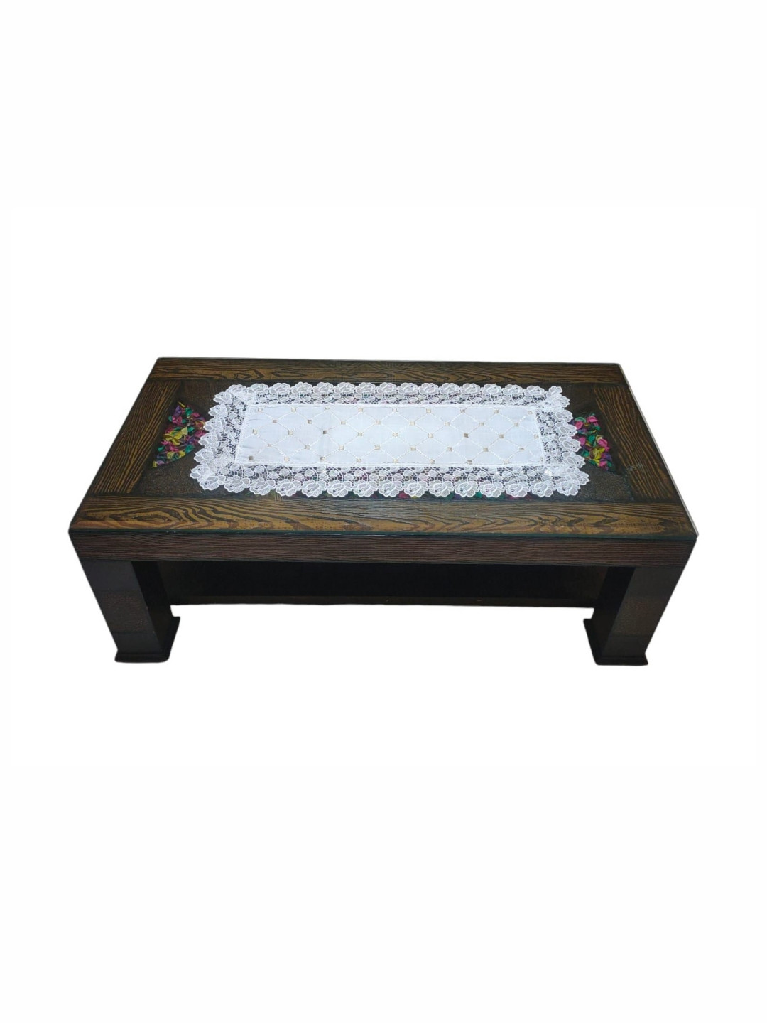 TANLOOMS White & Beige Floral Embroidered Center Table Runner