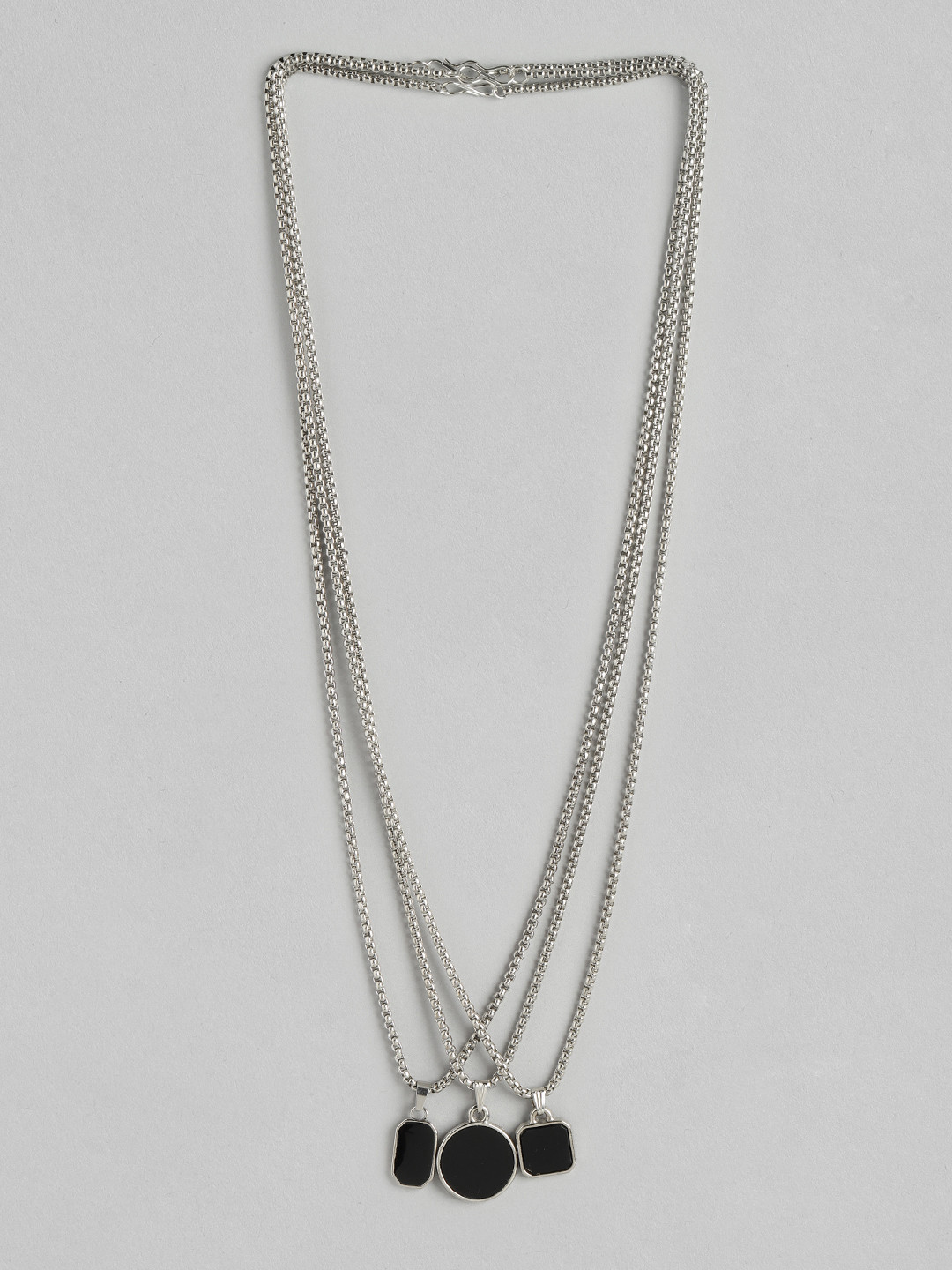 PARIS HAMILTON Set Of 3 Unisex Silver-Plated Geometric Stone Studded Pendants with Chains