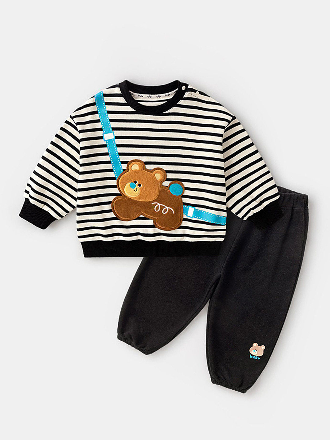 LULU & SKY Girls Striped Round Neck Long Sleeves Sweatshirt With Jogger