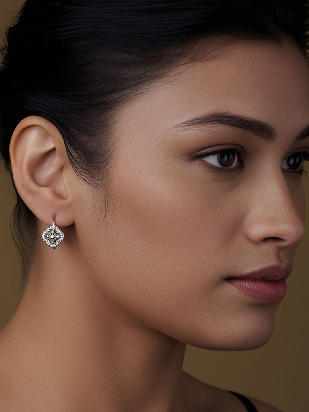 LeCalla Silver-Plated 925 Sterling Silver Cubic Zirconia Openwork Clover Drop Earrings