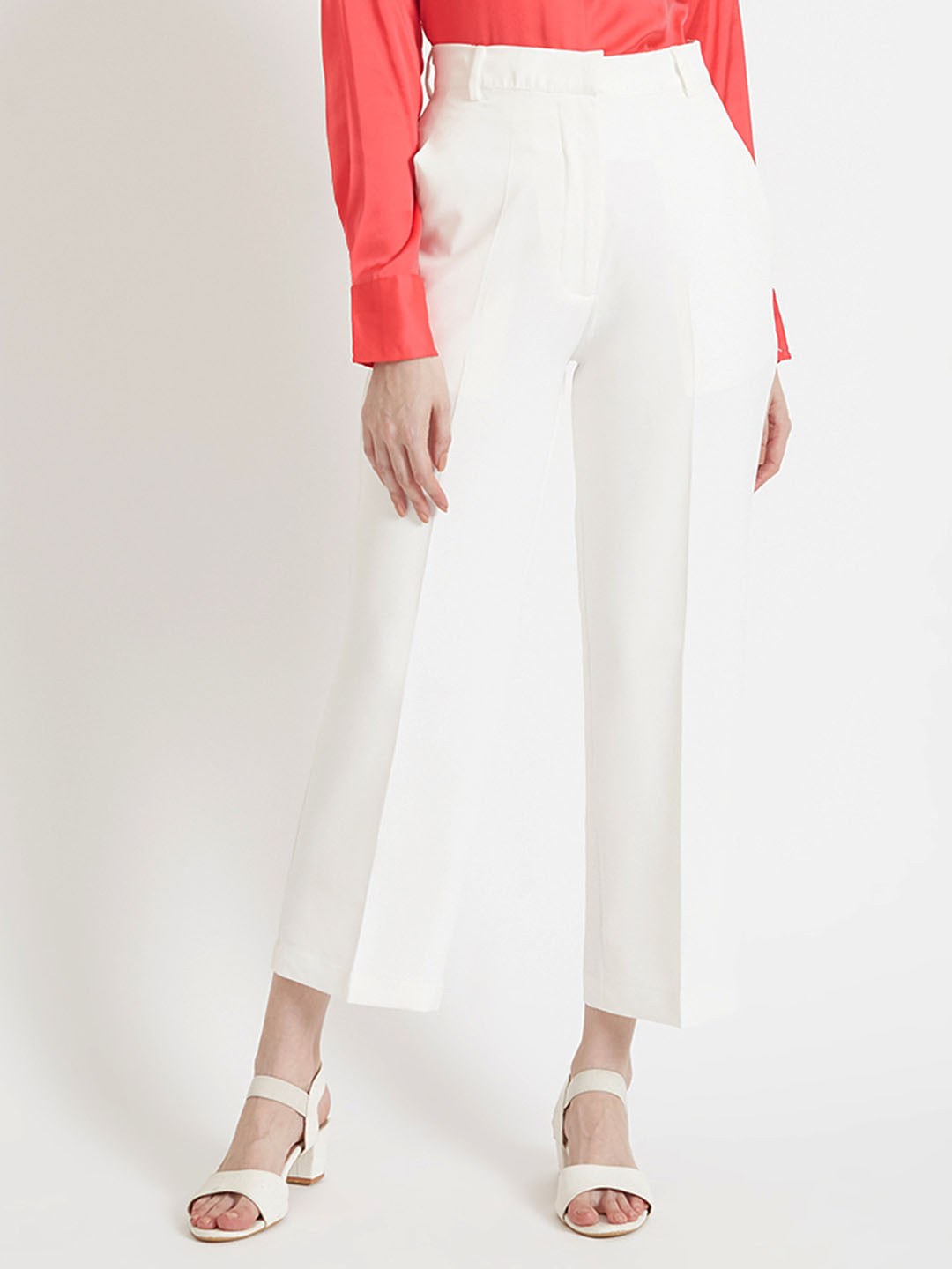 AMSWAN Women Smart Straight Fit High-Rise Trousers