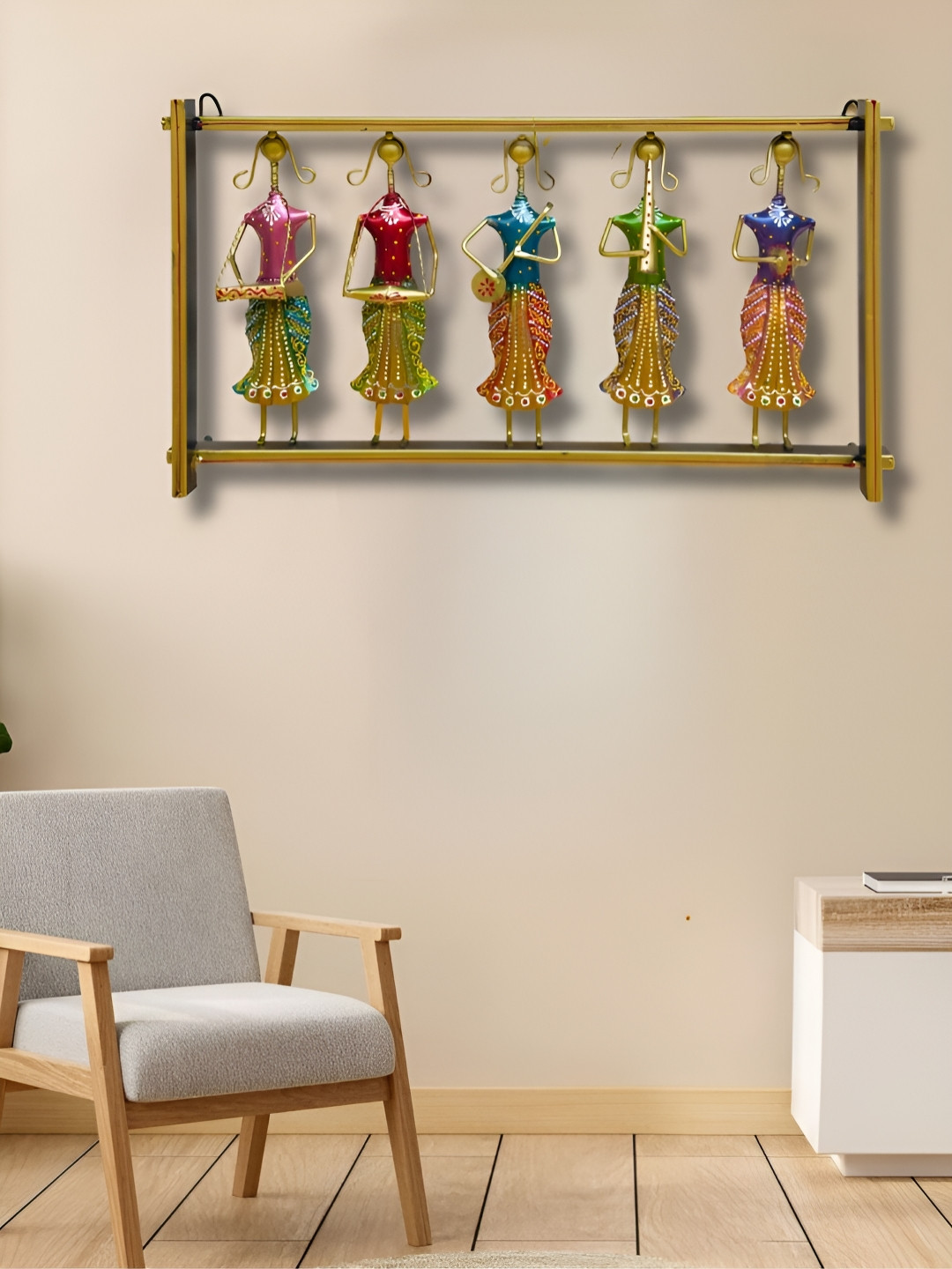 ANSHIKA INTERNATIONAL 5 Rajasthani Musician Playing Metal Glossy Hall Wall Hangings-13In