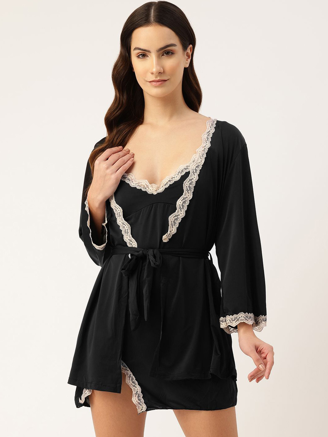 Ms.Lingies Women Self Design Robe Baby Doll